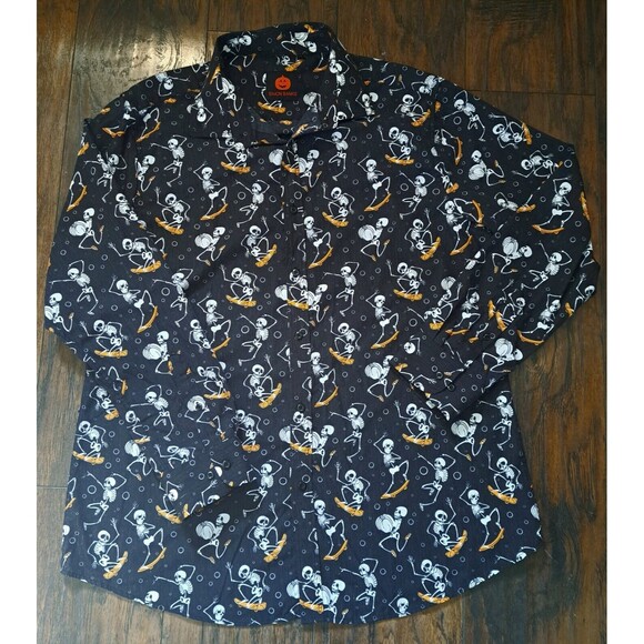Halloween Button Up Men's XL Black Simon Banks Skeleton Skateboard Costume Party - Picture 8 of 14